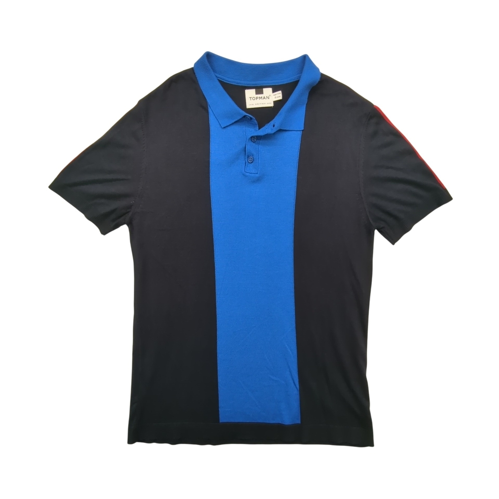 Topman Shirt Mens 2XL Colorblock Polo Blue Black Red Short Sleeve Knit Retro